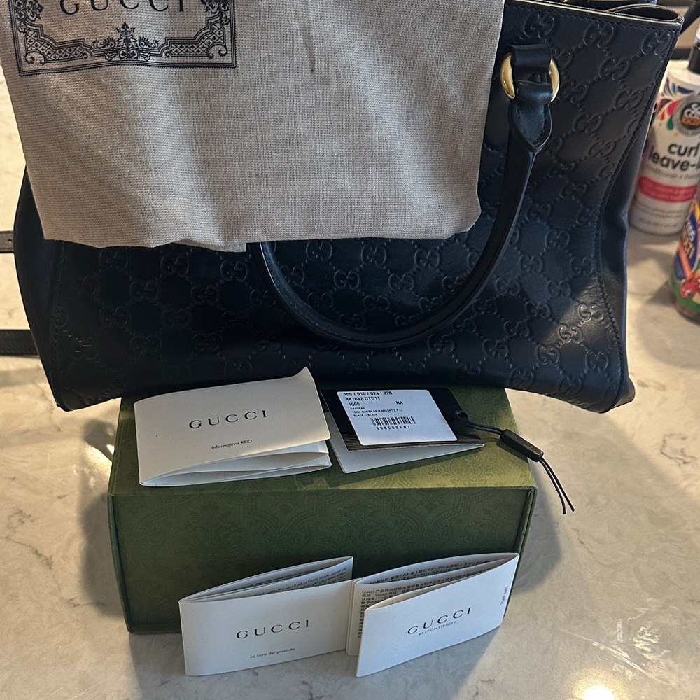 Gucci Black Embossed Tote Bag